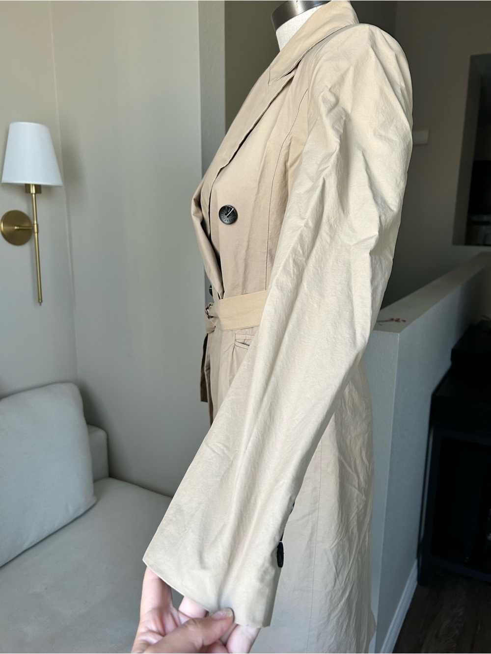 Avec Les Filles Tan Double-Breasted Trench Coat with Belt - Picture 7 of 16